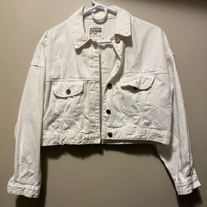 Zara White Cropped Denim Jacket